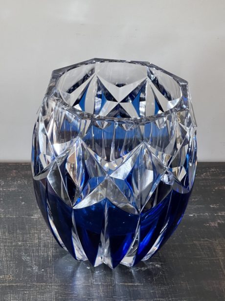 Val St Lambert blue crystal vase