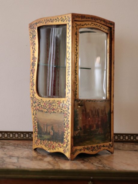 Antique hand painted bombe sedan cabinet