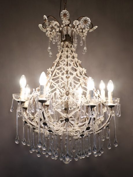 Antique French Crystal Glass Teardrop Chandelier