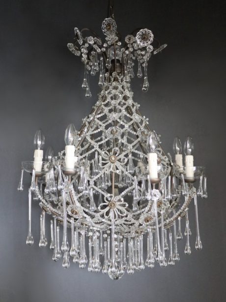 Antique French Crystal Glass Teardrop Chandelier