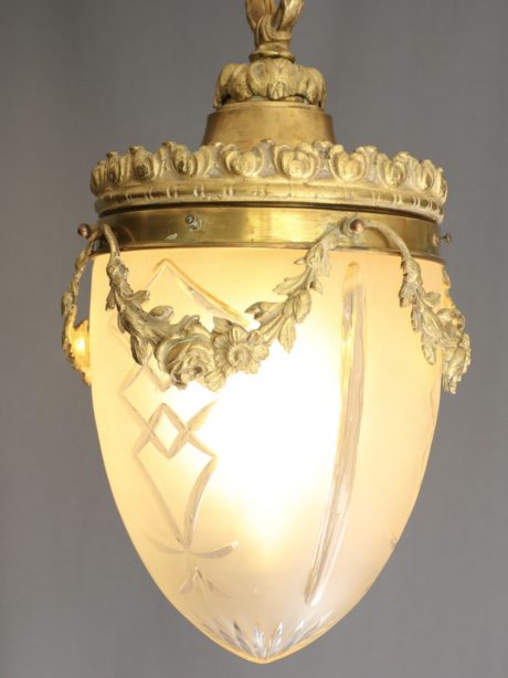 Val St Lambert Lantern in brass and satin cut glass