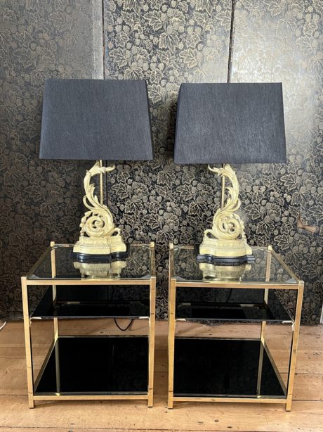 Pair of antique gilt bronze fire dog lamps