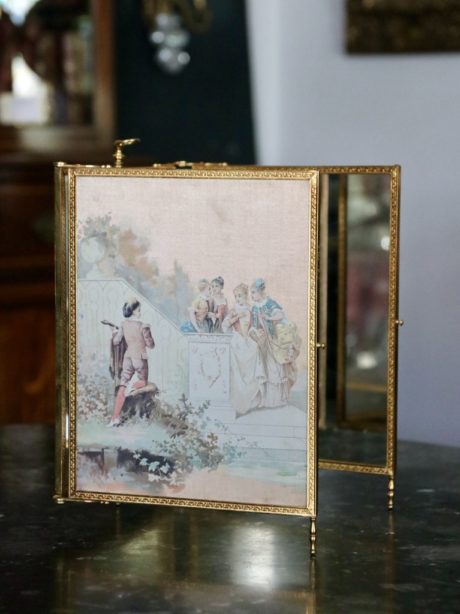 French triptych Brass Vanity Mirror c. 1900