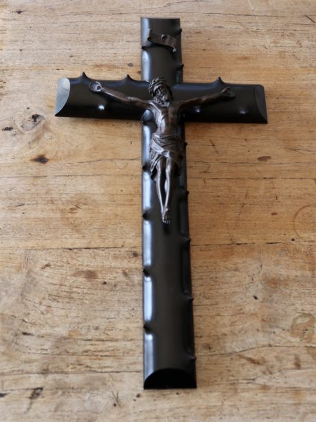 Antique Ebony and bronze hanging crucifix