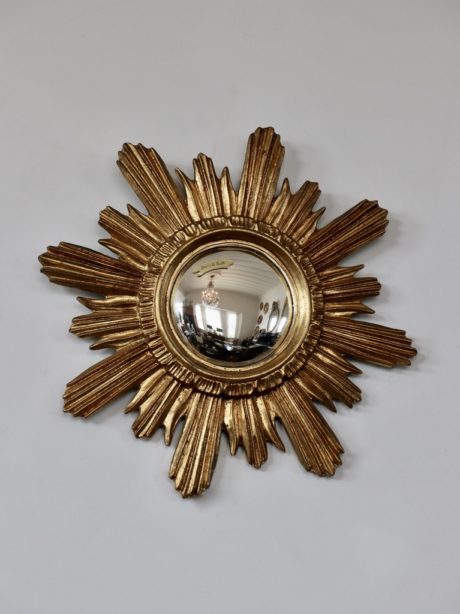 Mid century gold leaf convex sunburst mirror