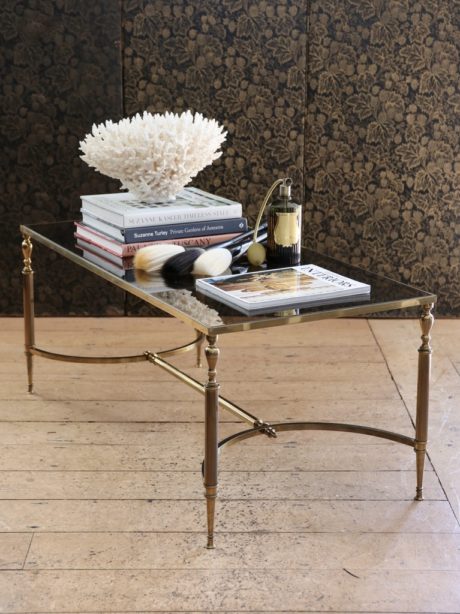 Neoclassical brass and glass brass coffee table