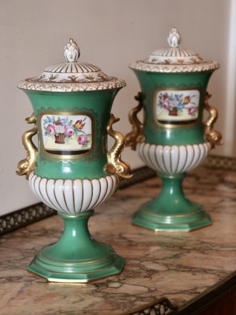 Pair of antique German Dresden porcelain urns