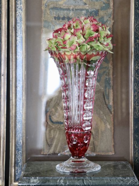 Val St Lambert cranberry cut to clear trumpet vase