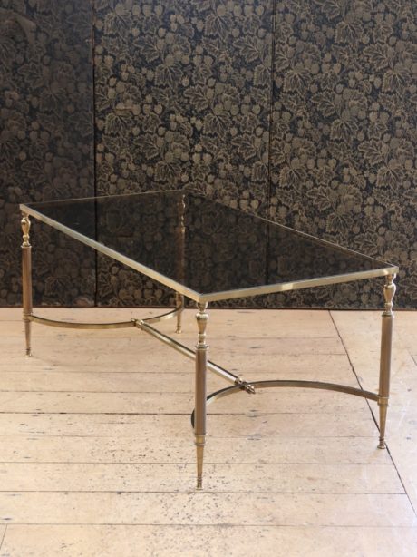 Neoclassical brass and glass brass coffee table