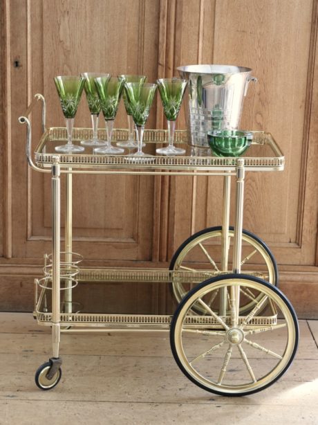 Neo classical French brass drinks bar cart