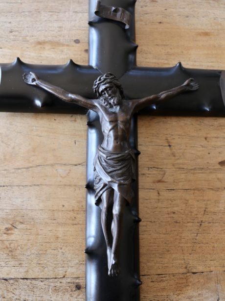 Antique Ebony and bronze hanging crucifix