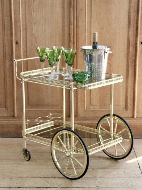 Neo classical French brass drinks bar cart