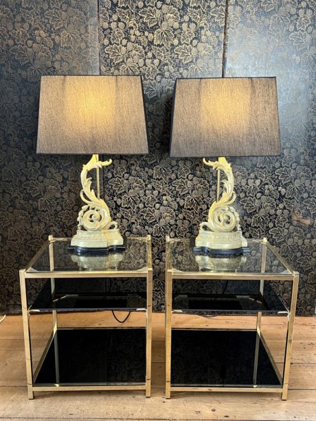 Pair of antique gilt bronze fire dog lamps