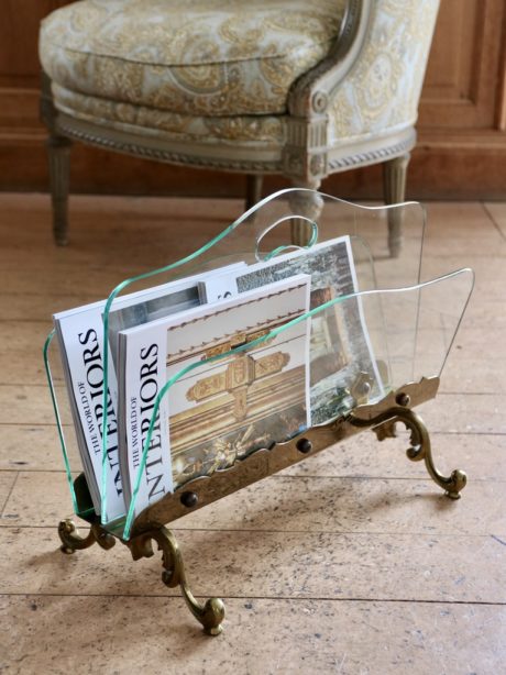 Hollywood Regency Bronze and glass magazine rack