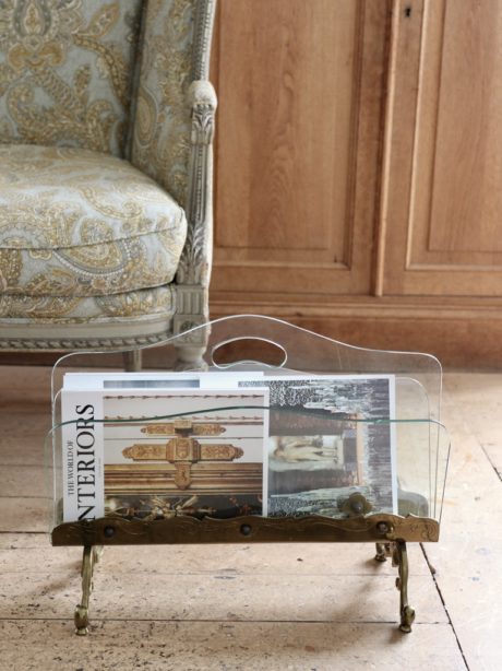 Hollywood Regency Bronze and glass magazine rack