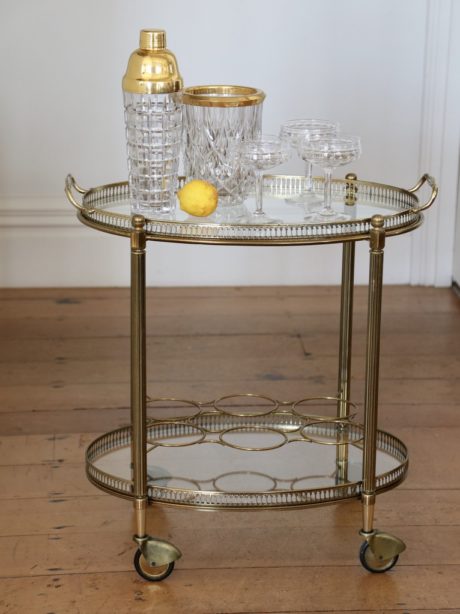 French oval brass drinks trolley c.1950