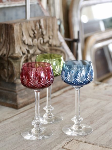 Harlequin set of Val St Lambert crystal glasses