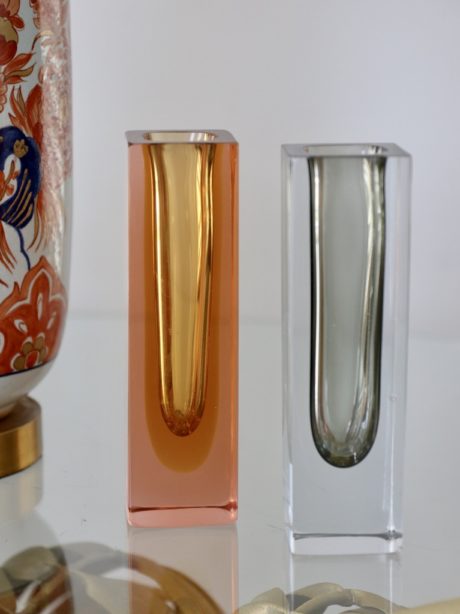 Pair of Murano Flavio Sommerso block vases