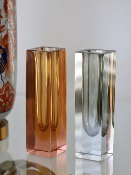 Pair of Murano Flavio Sommerso block vases