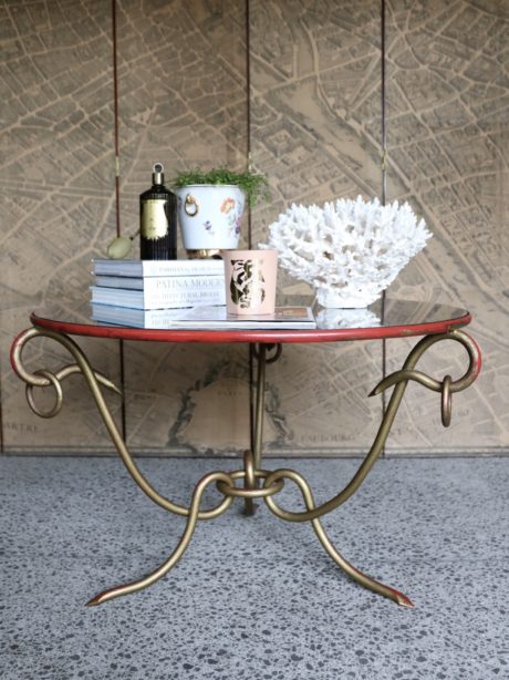 Wrought iron coffee table in the style of René Drouet