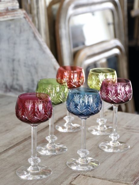 Harlequin set of Val St Lambert crystal glasses