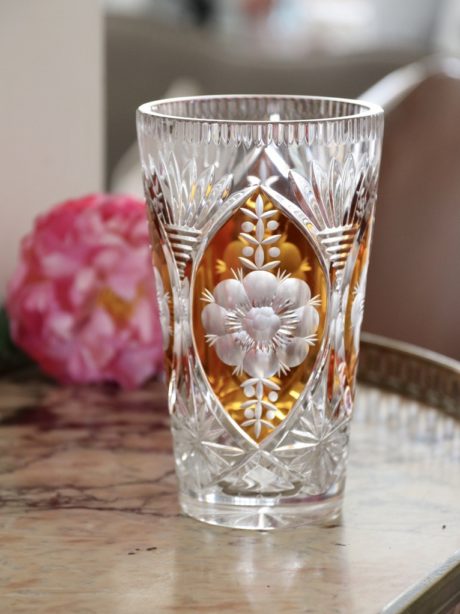 Huta Szkła Julia amber hand cut crystal vase