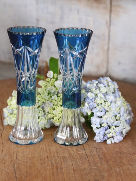 Pair of Val St Lambert cobalt blue crystal vases