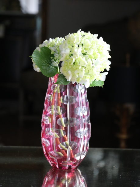 Cranberry cut crystal art deco style vase