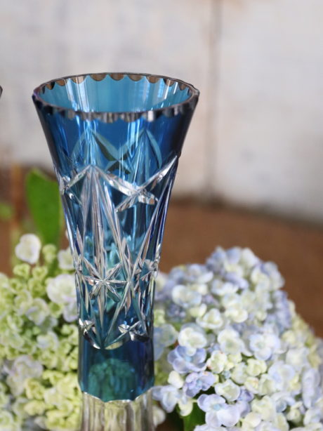 Pair of Val St Lambert cobalt blue crystal vases