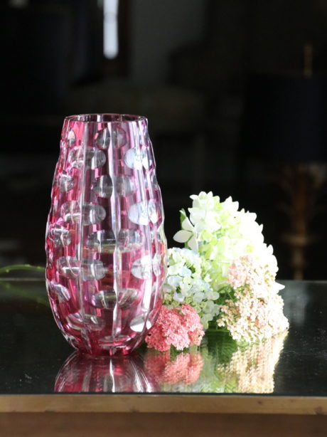 Cranberry cut crystal art deco style vase