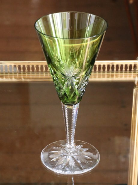 Green cut to clear crystal champagne glasses