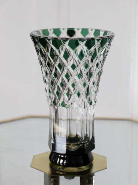 Val Saint Lambert Emerald Green cut crystal vase