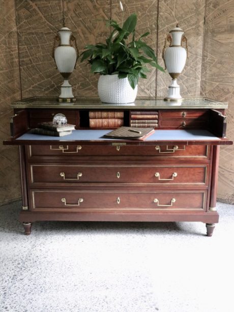 Antique Louis XVI style plum mahogany chest of drawers