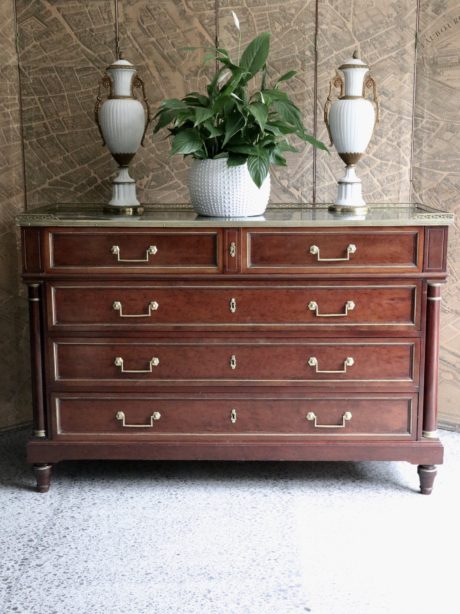 Antique Louis XVI style plum mahogany chest of drawers