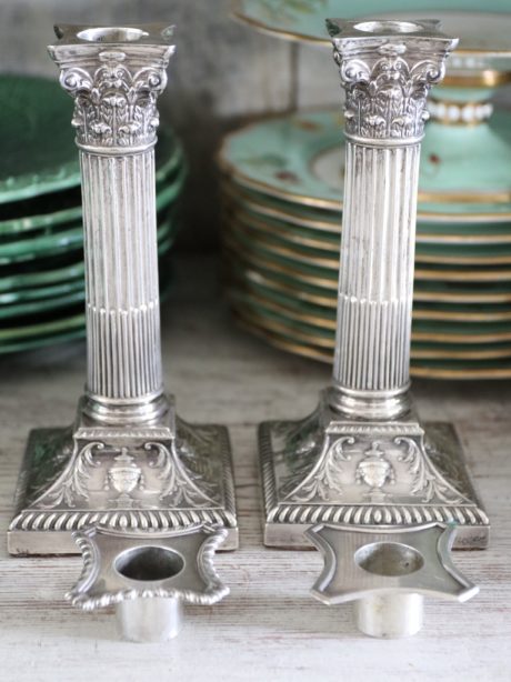 Pair of antique English silver plated candlesticks