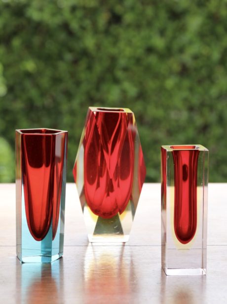 Trio of Murano Sommerso vases from the 1970s