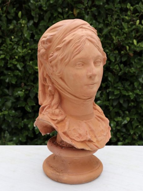 French Terracotta Sculpture of a medieval maiden