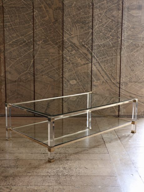 A Pierre Vandel Brass and plexiglass coffee table