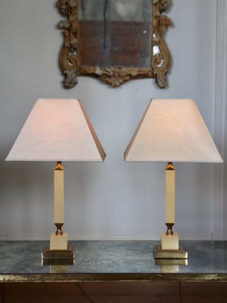 Brass and cream column table lamps c.1970's