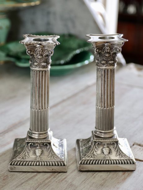 Pair of antique English silver plated candlesticks