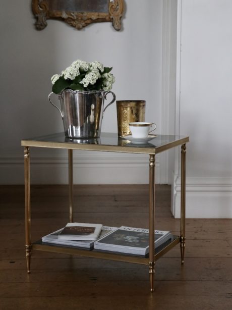 Mid century nickel plated brass sofa end table