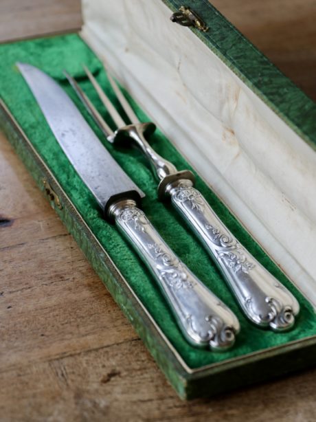 Antique French silver plated knife and fork carving set