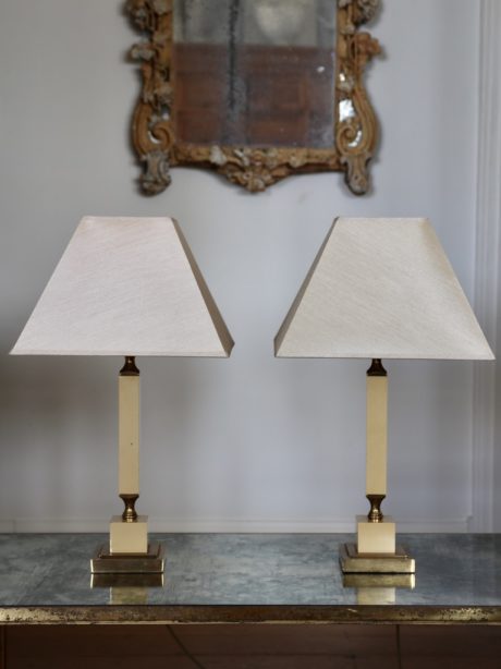 Brass and cream column table lamps c.1970's