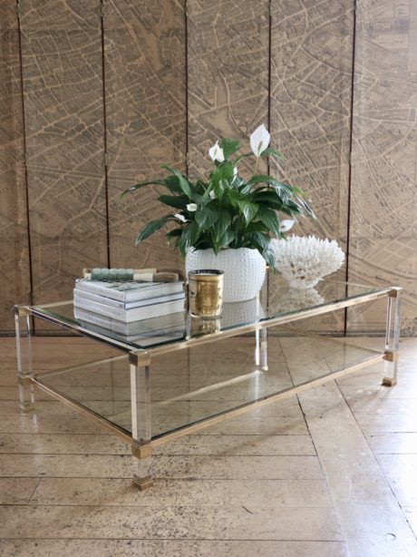 A Pierre Vandel Brass and plexiglass coffee table