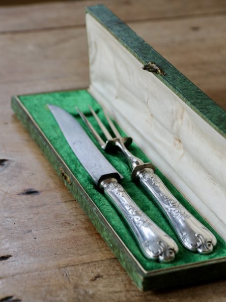 Antique French silver plated knife and fork carving set