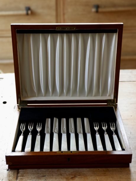 Art Deco Mother of Pearl Fruit knife and fork set