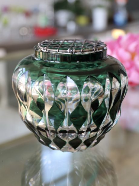 Emerald Val St Lambert crystal pique fleur vase