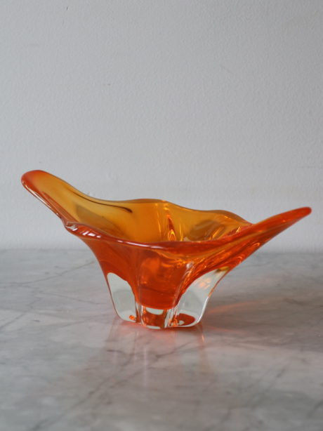 Mid century orange and clear art glass bowl