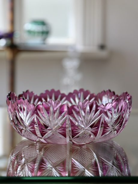 Bohemian amethyst scalloped rim crystal bowl