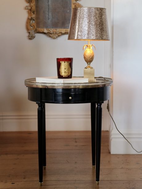 Ebonised French Bouillotte antique marble top table